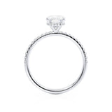 LIVELY - Elongated Cushion Lab Diamond Platinum Petite Hidden Halo Pavé Shoulder Set Engagement Ring Lily Arkwright