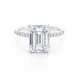 LIVELY - Emerald Lab Diamond & Diamond 18k White Gold Hidden Halo Micro Pavé Shoulder Set Engagement Ring Lily Arkwright