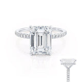LIVELY - Emerald Moissanite & Diamond Platinum Petite Hidden Halo Pavé Shoulder Set Ring Engagement Ring Lily Arkwright