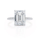 LIVELY - Emerald Lab Diamond & Diamond 18k White Gold Hidden Halo Micro Pavé Shoulder Set Engagement Ring Lily Arkwright