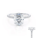 LIVELY - Oval Moissanite & Diamond 18k White Gold Petite Hidden Halo Pavé Shoulder Set Ring Engagement Ring Lily Arkwright