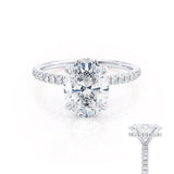 LIVELY - Oval Lab Diamond 18k White Gold Petite Hidden Halo Pavé Shoulder Set Engagement Ring Lily Arkwright