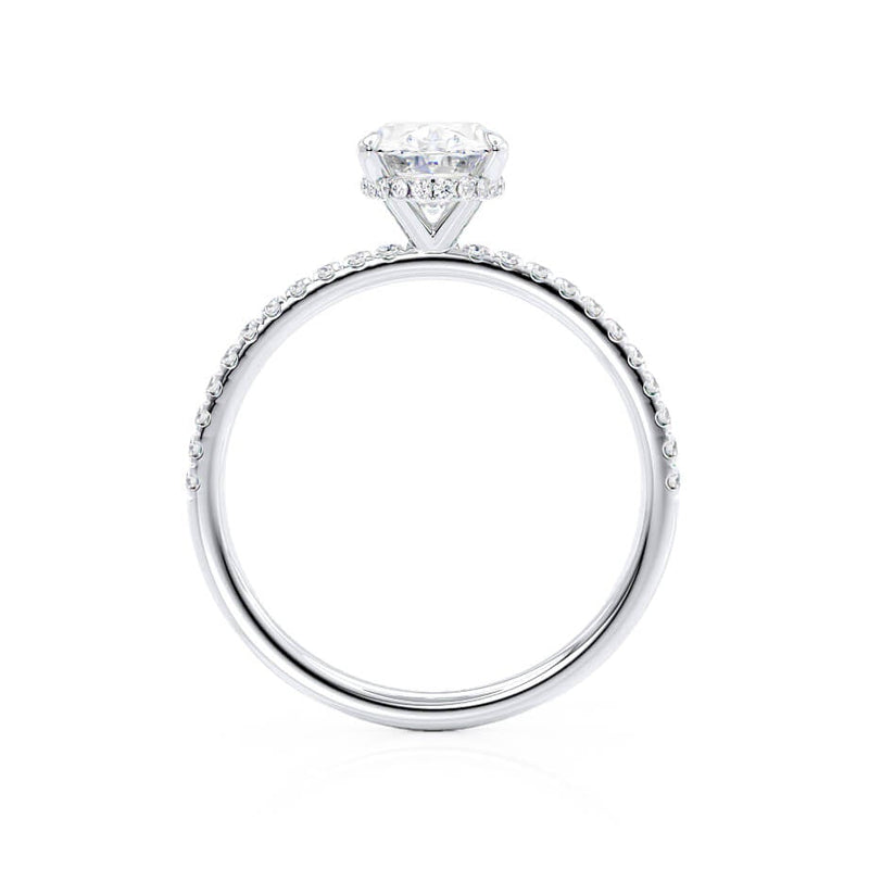 LIVELY - Oval Lab Diamond 18k White Gold Petite Hidden Halo Pavé Shoulder Set Engagement Ring Lily Arkwright