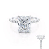 LIVELY - Radiant Moissanite & Diamond 18k White Gold Petite Hidden Halo Pavé Shoulder Set Ring Engagement Ring Lily Arkwright