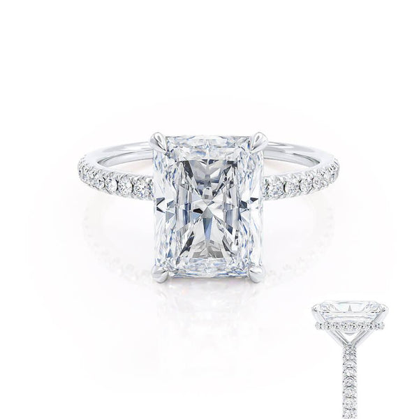 LIVELY - Radiant Lab Diamond Platinum Mico Pavé Hidden Halo Engagement Ring Lily Arkwright
