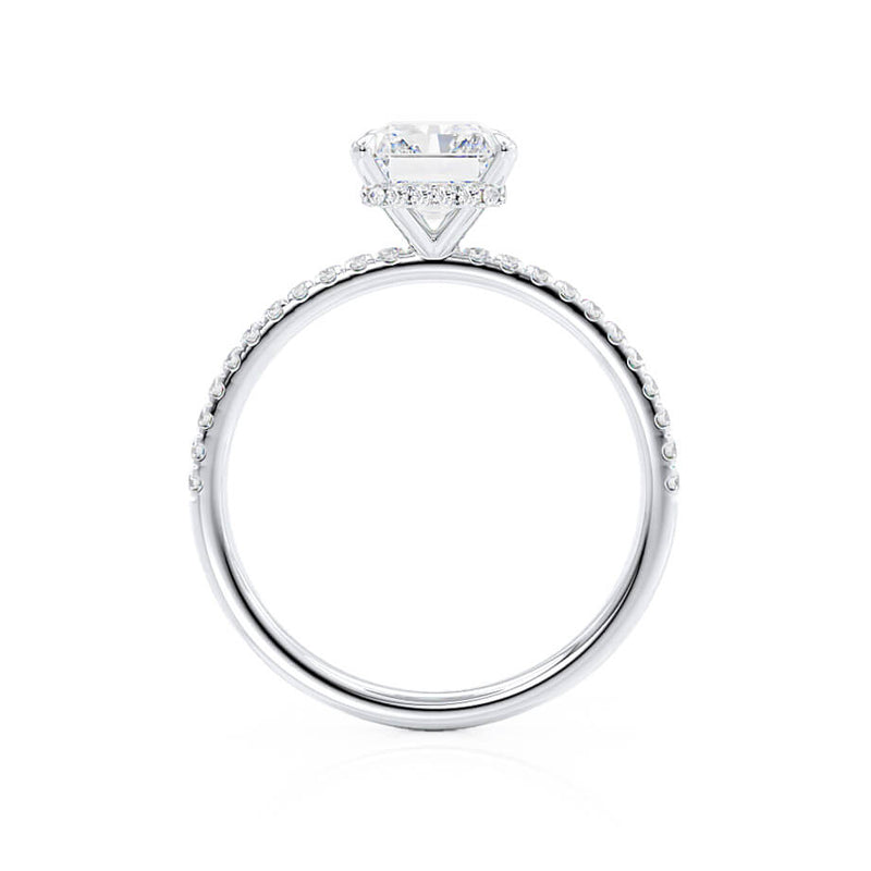 LIVELY - Radiant Moissanite & Diamond 18k White Gold Petite Hidden Halo Pavé Shoulder Set Ring Engagement Ring Lily Arkwright