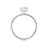 LIVELY - Radiant Moissanite & Diamond Platinum Petite Hidden Halo Pavé Shoulder Set Ring Engagement Ring Lily Arkwright