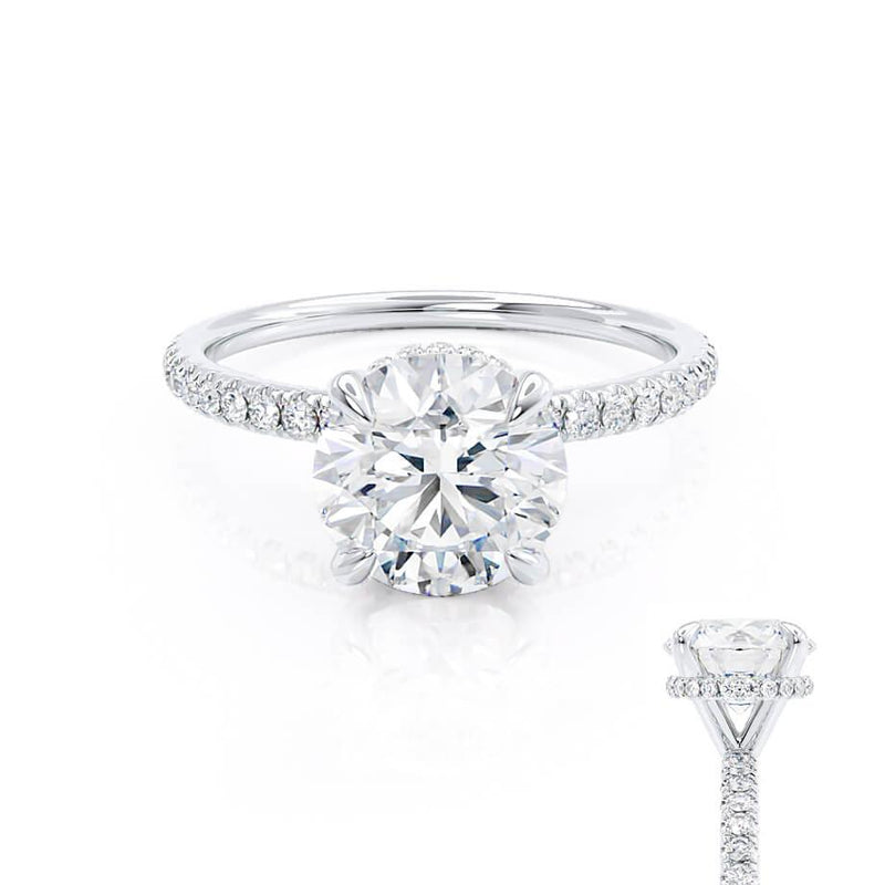 LIVELY - Round Moissanite & Diamond 950 Platinum Petite Hidden Halo Pavé Shoulder Set Ring Engagement Ring Lily Arkwright