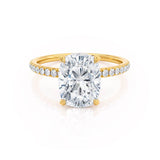 LIVELY - Elongated Cushion Moissanite & Diamond 18k Yellow Gold Petite Hidden Halo Pavé Shoulder Set Ring Engagement Ring Lily Arkwright
