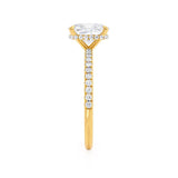 LIVELY - Elongated Cushion Lab Diamond 18k Yellow Gold Petite Hidden Halo Pavé Shoulder Set Engagement Ring Lily Arkwright