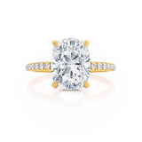 LIVELY - Elongated Cushion Lab Diamond 18k Yellow Gold Petite Hidden Halo Pavé Shoulder Set Engagement Ring Lily Arkwright