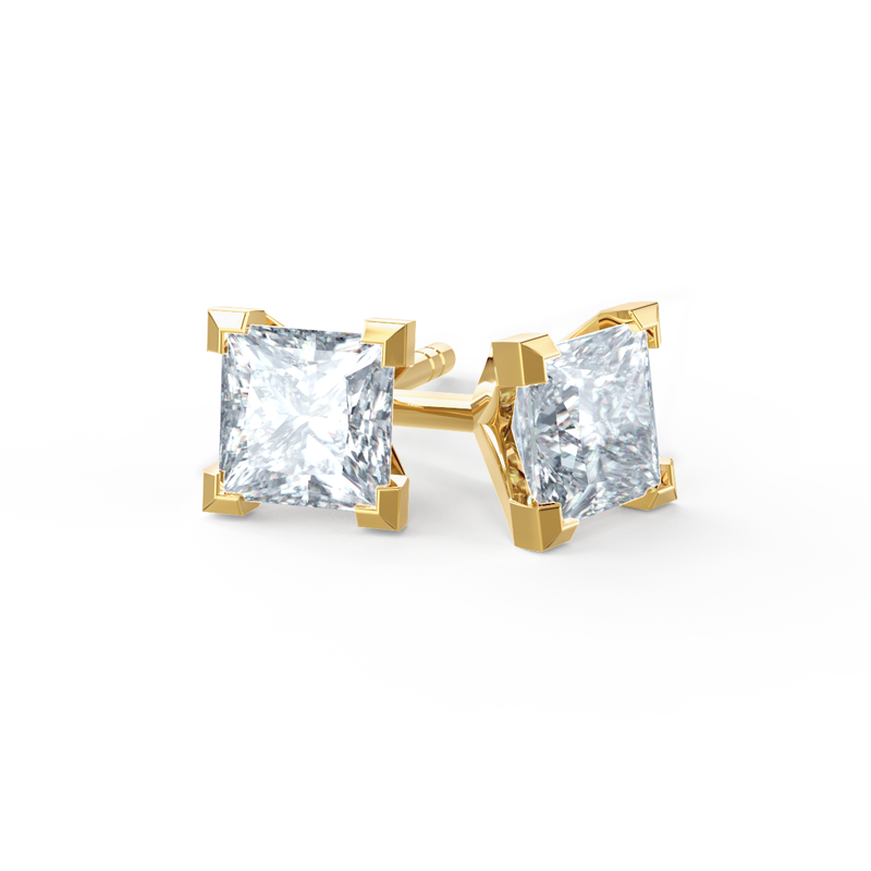 TRINITY - Princess Moissanite 18k Yellow Gold Stud Earrings Earrings Lily Arkwright