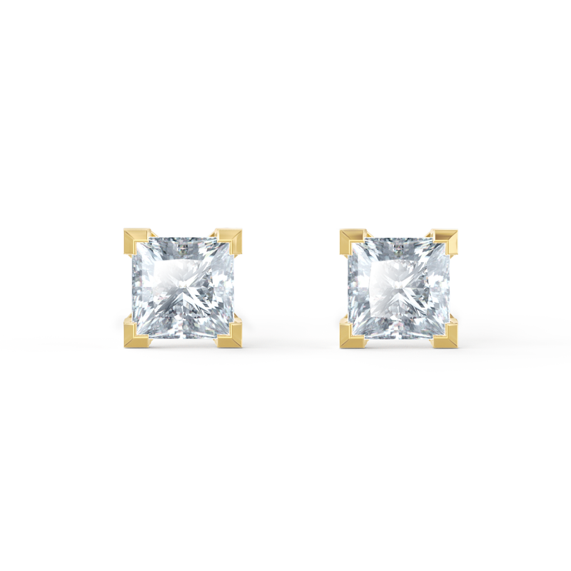 Trinity Princess Moissanite 18k Yellow Gold Stud Earrings – Lily Arkwright