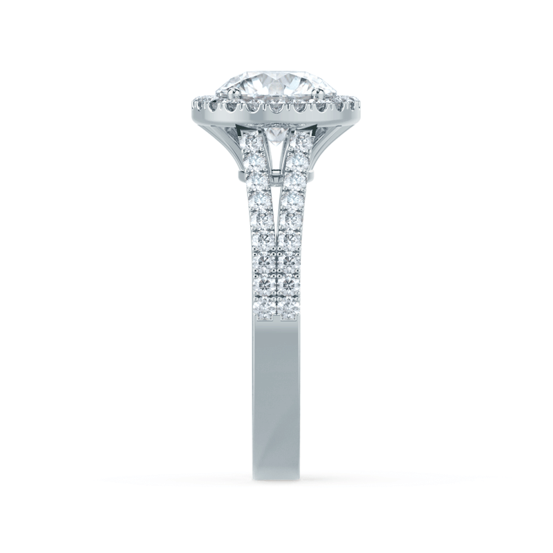 AMELIA - Round Moissanite & Diamond 18k White Gold Halo Ring Engagement Ring Lily Arkwright
