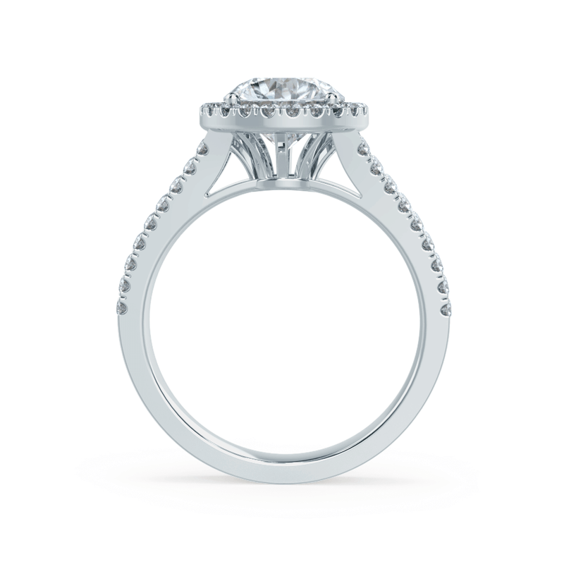 AMELIA - Ex Display Ring 1.00ct Round Moissanite & Diamond 950 Platinum Halo Engagement Ring Lily Arkwright