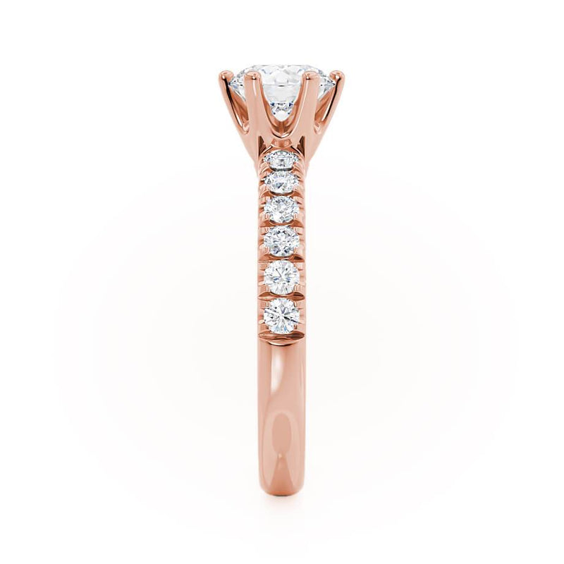 BELLE - Round Lab Diamond 18k Rose Gold Shoulder Set Ring Engagement Ring Lily Arkwright