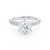 BELLE - Round Lab Diamond 18k White Gold Shoulder Set Ring Engagement Ring Lily Arkwright