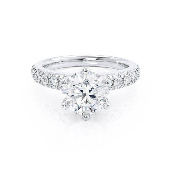 BELLE - Round Lab Diamond 18k White Gold Shoulder Set Ring Engagement Ring Lily Arkwright