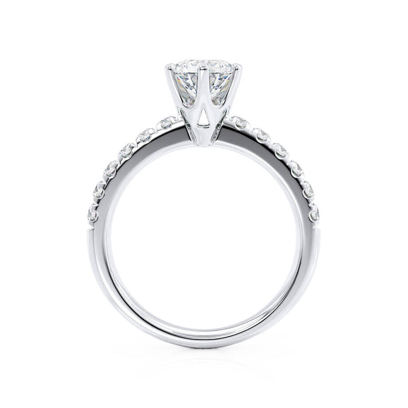 BELLE - Round Natural Diamond 18k White Gold Shoulder Set Ring Engagement Ring Lily Arkwright