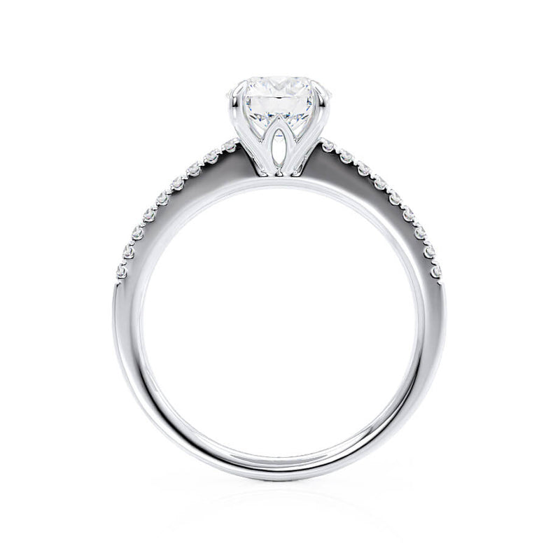 CATALINA - Round Moissanite Platinum Shoulder Set Ring Engagement Ring Lily Arkwright