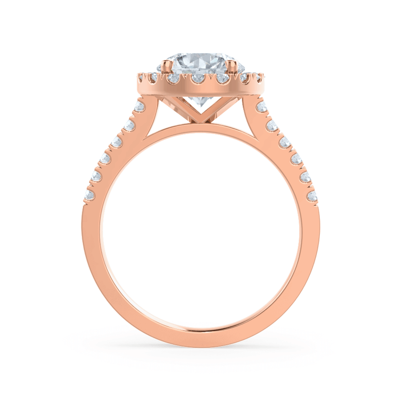 CECILY - Round Moissanite & Diamond 18k Rose Gold Shoulder Set Ring Engagement Ring Lily Arkwright