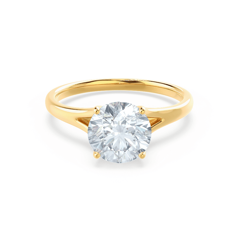 DAHLIA - Round Moissanite 18k Yellow Gold Split Shank Solitaire Ring Engagement Ring Lily Arkwright