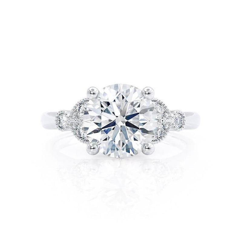DELILAH - Round Moissanite 950 Platinum Shoulder Set Ring Engagement Ring Lily Arkwright