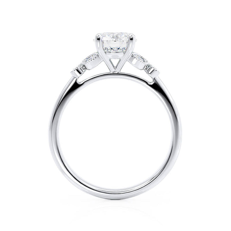 DELILAH - Round Moissanite 18k White Gold Shoulder Set Ring Engagement Ring Lily Arkwright