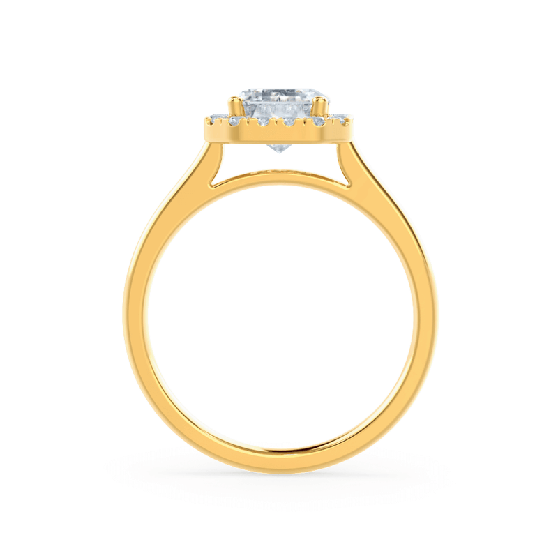 EVALINA - Emerald Moissanite & Diamond 18k Yellow Halo Ring Engagement Ring Lily Arkwright