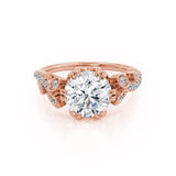 FLEUR - Round Natural Diamond 18k Rose Gold Shoulder Set Ring Engagement Ring Lily Arkwright