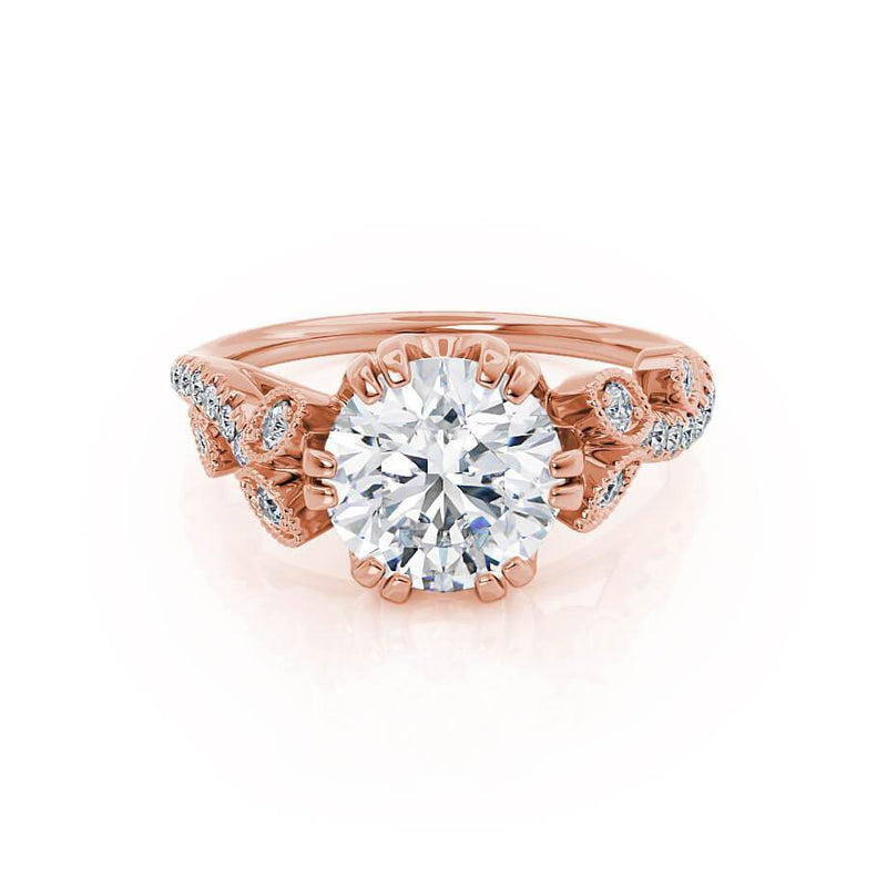 FLEUR - Round Moissanite & Diamond 18k Rose Gold Shoulder Set Ring Engagement Ring Lily Arkwright