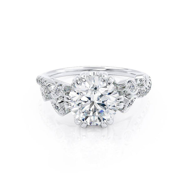 FLEUR - Round Lab Diamond 18k White Gold Shoulder Set Ring Engagement Ring Lily Arkwright