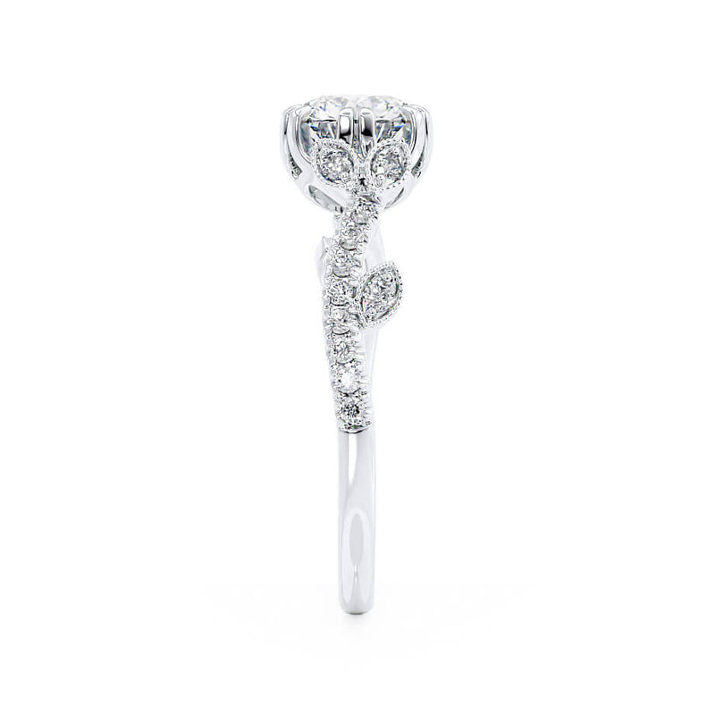 FLEUR - Round Natural Diamond 18k White Gold Shoulder Set Ring Engagement Ring Lily Arkwright