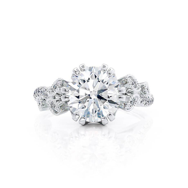 FLEUR - Round Moissanite & Diamond 18k White Gold Shoulder Set Ring Engagement Ring Lily Arkwright