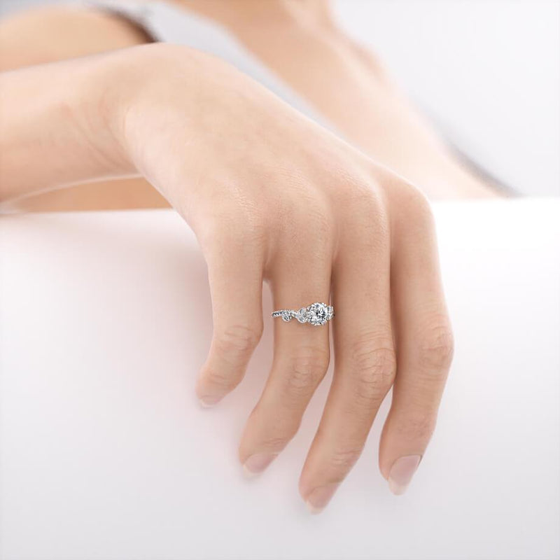 FLEUR - Round Moissanite & Diamond 18k White Gold Shoulder Set Ring Engagement Ring Lily Arkwright