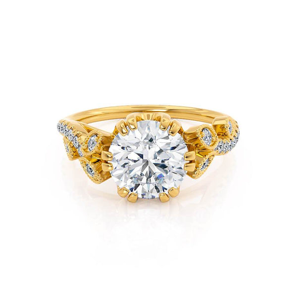 FLEUR - Round Lab Diamond 18k Yellow Gold Shoulder Set Ring Engagement Ring Lily Arkwright