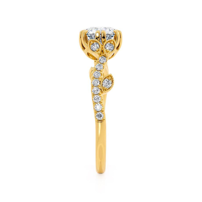FLEUR - Round Moissanite & Diamond 18k Yellow Gold Shoulder Set Ring Engagement Ring Lily Arkwright