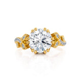 FLEUR - Round Moissanite & Diamond 18k Yellow Gold Shoulder Set Ring Engagement Ring Lily Arkwright