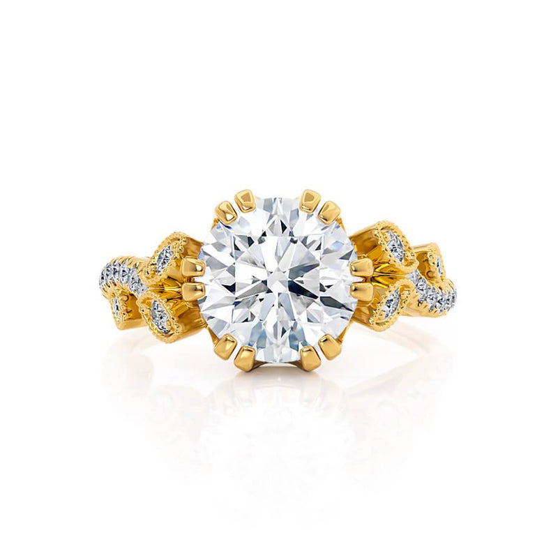 FLEUR - Round Natural Diamond 18k Yellow Gold Shoulder Set Ring Engagement Ring Lily Arkwright