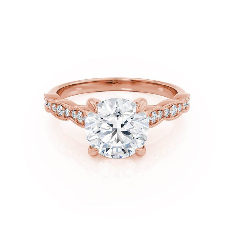 HONOR - Round Moissanite 18k Rose Gold Shoulder Set Ring Engagement Ring Lily Arkwright