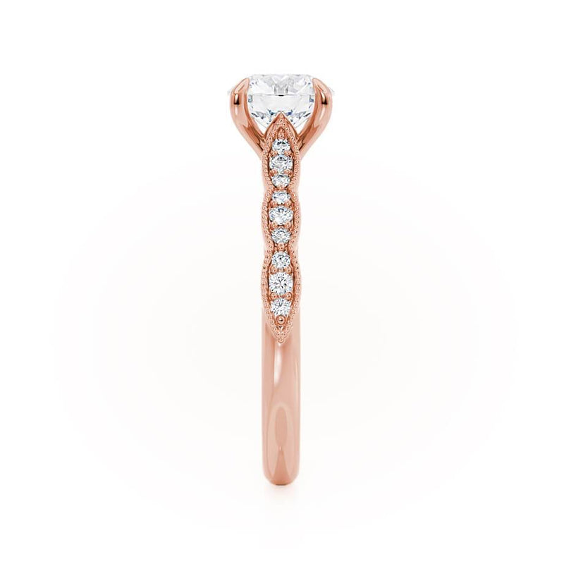 HONOR - Round Lab Diamond 18k Rose Gold Shoulder Set Ring Engagement Ring Lily Arkwright