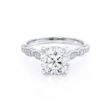 HONOR - Round Natural Diamond 18k White Gold Shoulder Set Ring Engagement Ring Lily Arkwright