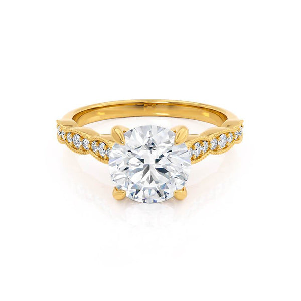 HONOR - Round Natural Diamond 18k Yellow Gold Shoulder Set Ring Engagement Ring Lily Arkwright