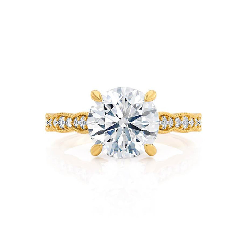 HONOR - Round Natural Diamond 18k Yellow Gold Shoulder Set Ring Engagement Ring Lily Arkwright
