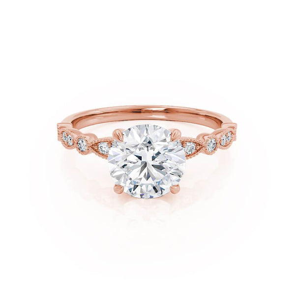HOPE - Round Natural Diamond 18k Rose Gold Shoulder Set Ring Engagement Ring Lily Arkwright