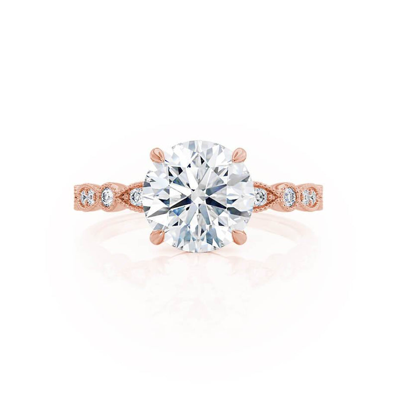 HOPE - Round Natural Diamond 18k Rose Gold Shoulder Set Ring Engagement Ring Lily Arkwright