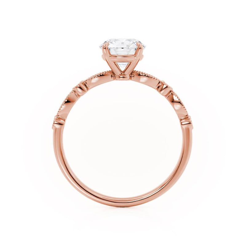 HOPE - Round Moissanite 18k Rose Gold Shoulder Set Ring Engagement Ring Lily Arkwright