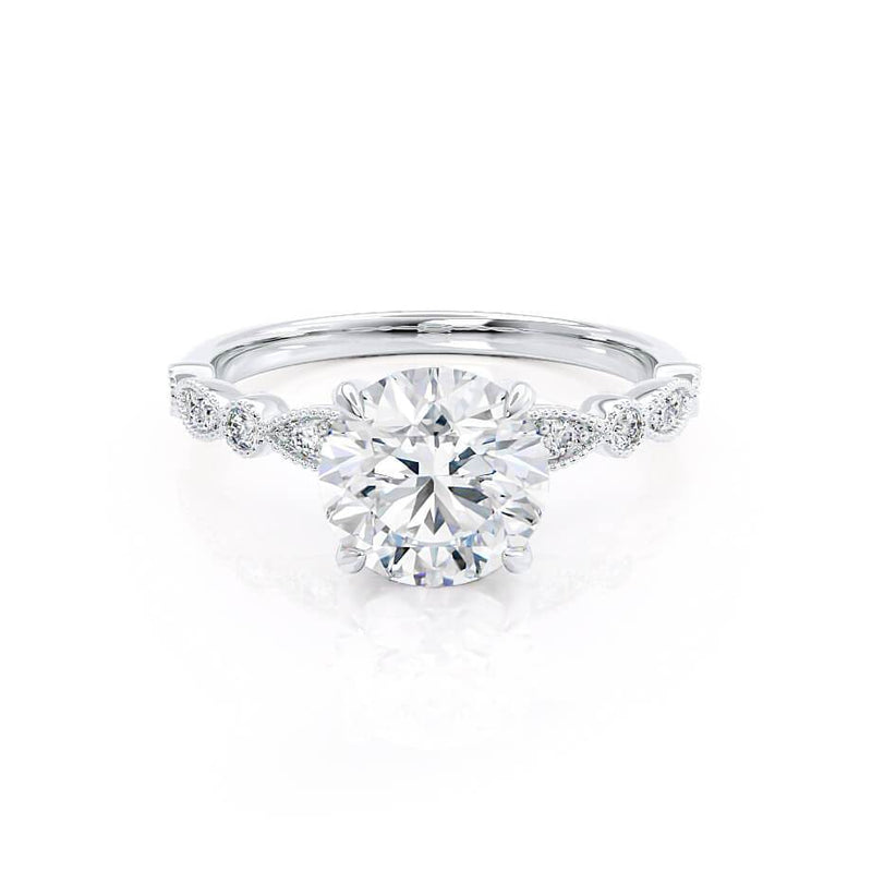 HOPE - Round Lab Diamond 18k White Gold Shoulder Set Ring Engagement Ring Lily Arkwright