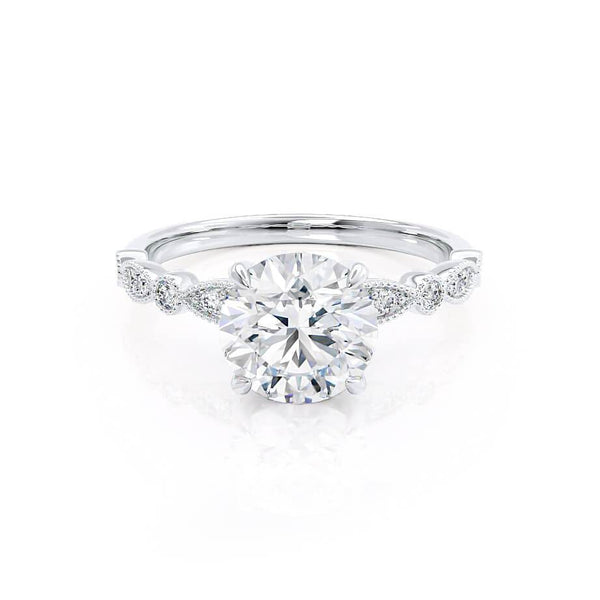 HOPE - Round Natural Diamond 18k White Gold Shoulder Set Ring Engagement Ring Lily Arkwright