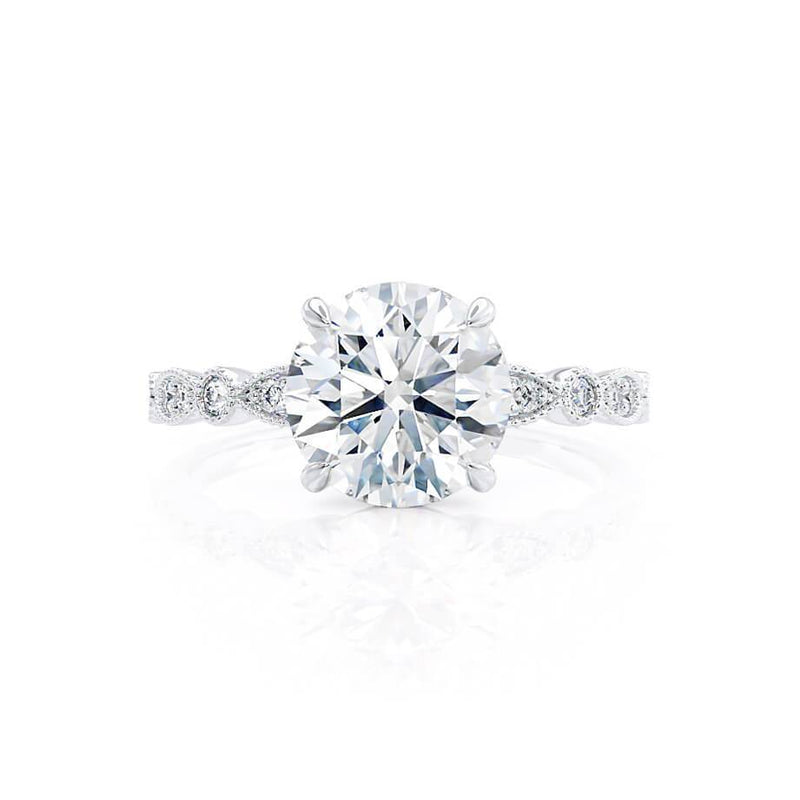 HOPE - Round Lab Diamond 18k White Gold Shoulder Set Ring Engagement Ring Lily Arkwright